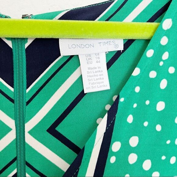 London Times Green and Navy Dot Flutter Sleeve Maxi Dress - Picture 6 of 12